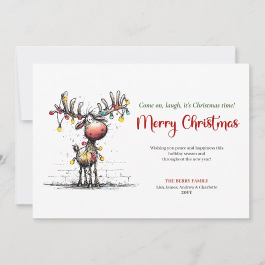 Joyful Whimsical Reindeer Christmas Greeting シーズンカード (正面)