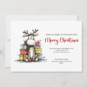 Joyful Whimsical Reindeer Holiday Greeting Card シーズンカード (正面)