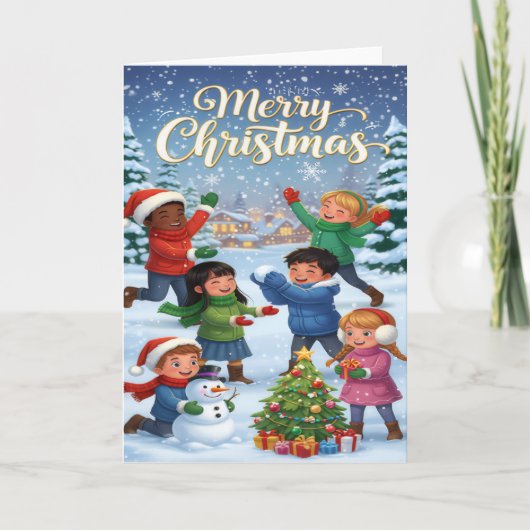 Joyful Winter Fun – Kids’ Merry Christmas Card カード (正面)