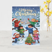 Joyful Winter Fun – Kids’ Merry Christmas Card カード (黄色い花)