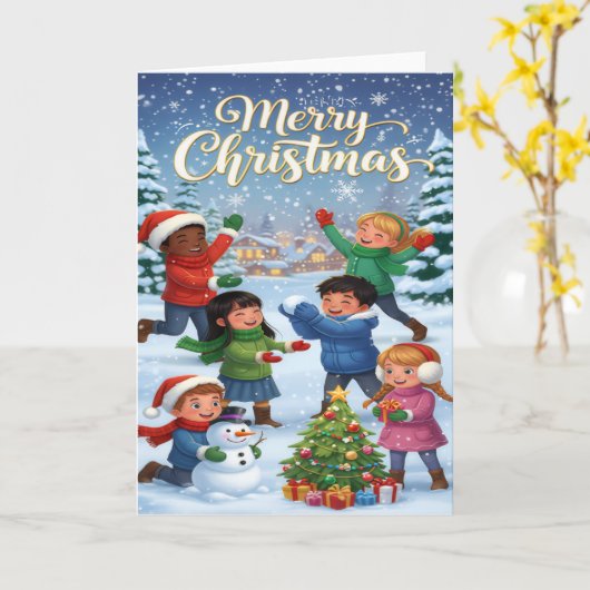 Joyful Winter Fun – Kids’ Merry Christmas Card カード (黄色い花)