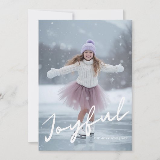 Joyful Winter Modern Script Christmas Photo シーズンカード (正面)