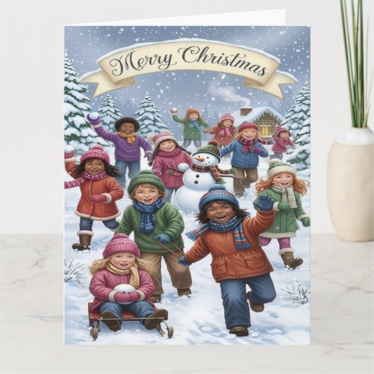 Joyful Winter Wonderland – Kids Merry Christmas カード (正面)