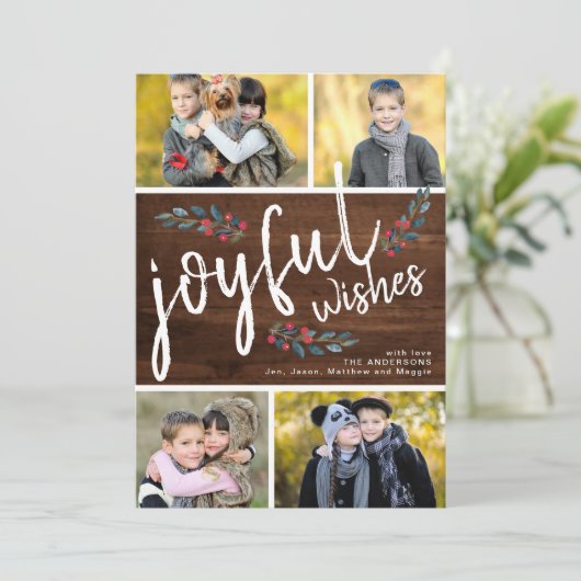 Joyful Wishダークウッドクリスマス4フォトコラージュ シーズンカード (スタンド正面)