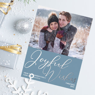 Joyful Wishesクリスマスフォトウィンターブルーシルバー 箔シーズンポストカード