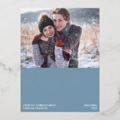 Joyful Wishesクリスマスフォトウィンターブルーシルバー 箔シーズンポストカード (正面)