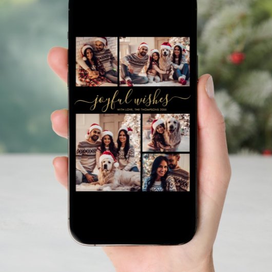 Joyful Wishesスクリプト5フォトコラージクリスマス シーズンカード