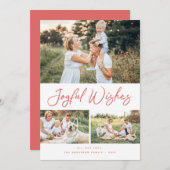 Joyful Wishes赤いスクリプトクリスマスフォトコラージュ シーズンカード (正面/裏面)