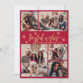 Joyful Wishes赤い金ゴールド写真コラージュのクリスマス シーズンカード (正面)