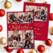 Joyful Wishes赤い金ゴールド写真コラージュのクリスマス シーズンカード