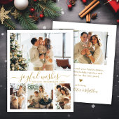 Joyful Wishes金ゴールドスクリプト4 Photo Christmas Card