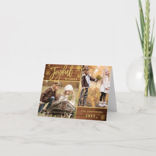 Joyful Wishes金ゴールドフレーム素朴3 PHOTO Greeting シーズンカード (正面)