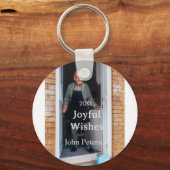Joyful wishes add name photo man holidays year sim キーホルダー (正面)