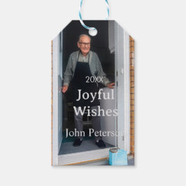 Joyful wishes add name photo man holidays year sim ギフトタグ