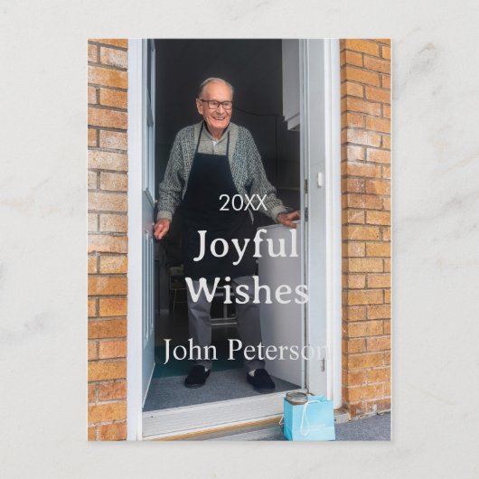 Joyful wishes add name photo man holidays year sim シーズンポストカード (正面)