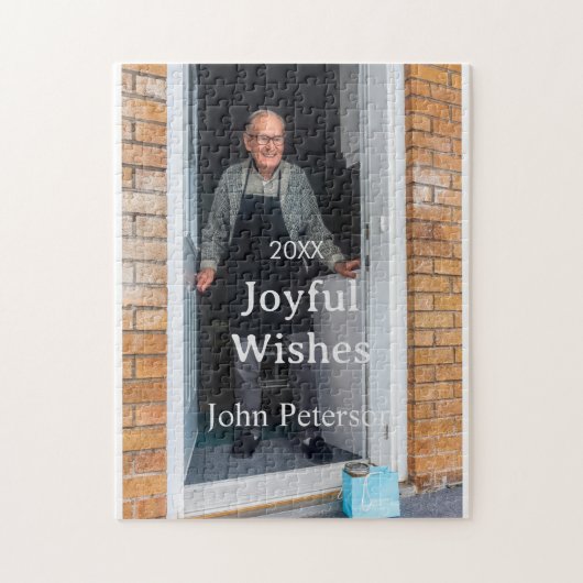 Joyful wishes add name photo man holidays year sim ジグソーパズル (縦)