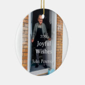 Joyful wishes add name photo man holidays year sim セラミックオーナメント (右)