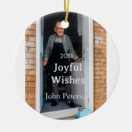 Joyful wishes add name photo man holidays year sim セラミックオーナメント