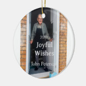 Joyful wishes add name photo man holidays year sim セラミックオーナメント (左)