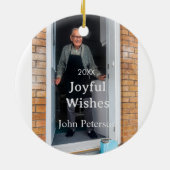 Joyful wishes add name photo man holidays year sim セラミックオーナメント (裏面)