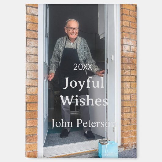 Joyful wishes add name photo man holidays year sim マグネット (正面)