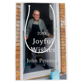 Joyful wishes add name photo man holidays year sim ミディアムペーパーバッグ