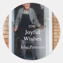 Joyful wishes add name photo man holidays year sim ラウンドシール