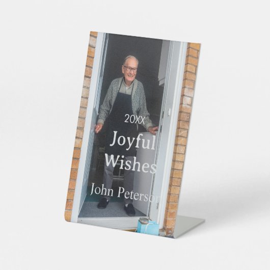 Joyful wishes add name photo man holidays year sim 台座サイン (正面)