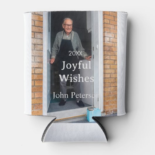 Joyful wishes add name photo man holidays year sim 缶クーラー (正面)