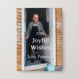 Joyful wishes add name photo man holidays year sim 缶バッジ