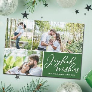 Joyful Wishes Green 3フォトクリスマスマグネットカード