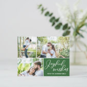 Joyful Wishes Green Christmas Familyフォトコラージュ ポストカード (スタンド正面)