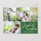 Joyful Wishes Green Christmas Familyフォトコラージュ ポストカード (正面)