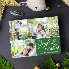 Joyful Wishes Green Christmas Familyフォトコラージュ ポストカード