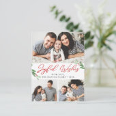 Joyful Wishes Holly Berry Christmas PHOTO Greeting ポストカード (スタンド正面)