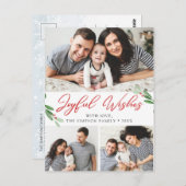 Joyful Wishes Holly Berry Christmas PHOTO Greeting ポストカード (正面/裏面)