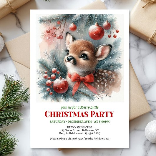 Joyful woodland deer Christmas kids invite printab 招待状