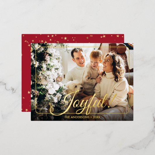 Joyful, Your Photo, Name & Message金ゴールド 箔シーズンポストカード (正面/裏面)