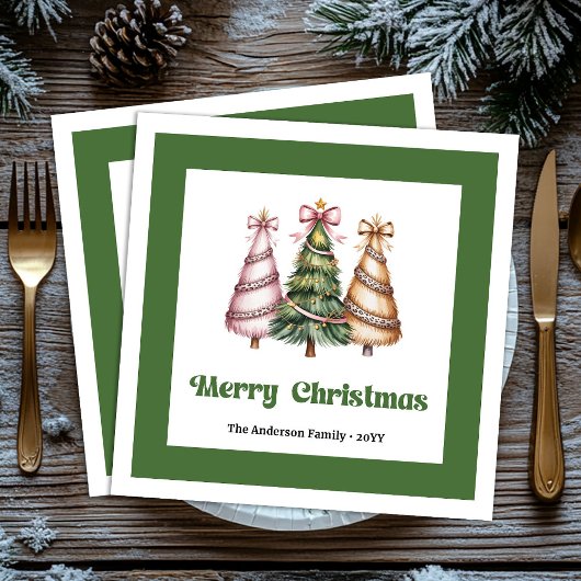 Joyfuls Christmas Tree Leopard Print Dinner Napkin