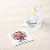 Joyiful Blooms Cute Pig Floral Coaster スクエアペーパーコースター (インサイチュ)