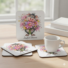 Joyiful Blooms Cute Pig Floral Coaster スクエアペーパーコースター