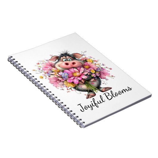 Joyiful Blooms: Cute Pig & Floral Spiral Notebook ノートブック (右側)