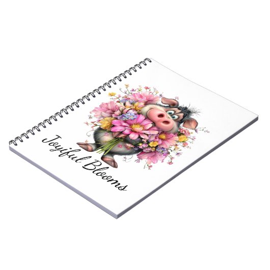Joyiful Blooms: Cute Pig & Floral Spiral Notebook ノートブック (左側)