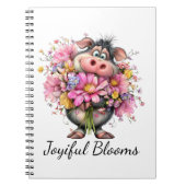 Joyiful Blooms: Cute Pig & Floral Spiral Notebook ノートブック (正面)