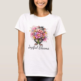Joyiful Blooms Cute Pig Floral T-Shirt Tシャツ