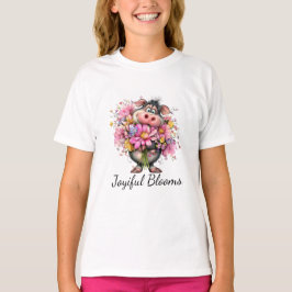 Joyiful Blooms Kids Pig Floral T-Shirt Tシャツ