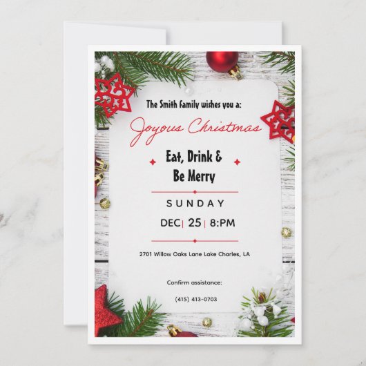 Joyous Christmas Minimalist Invitation | Modern  招待状 (正面)