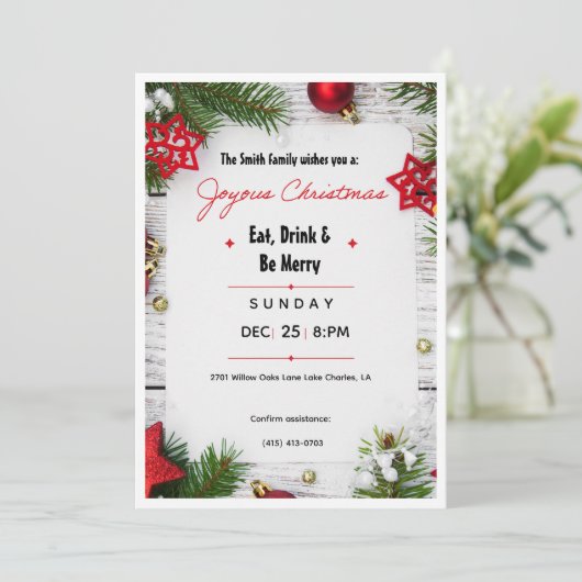 Joyous Christmas Minimalist Invitation | Modern  招待状 (スタンド正面)