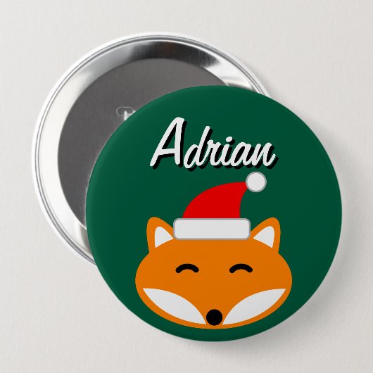 Joyous Christmas party buttons with cute Santa fox 缶バッジ (正面&裏面)