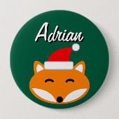 Joyous Christmas party buttons with cute Santa fox 缶バッジ (正面)
